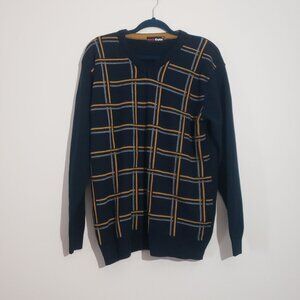 Vintage Captor Mens Navy Sweater Size XXL Window Pane Plaid Preppy Office Casual